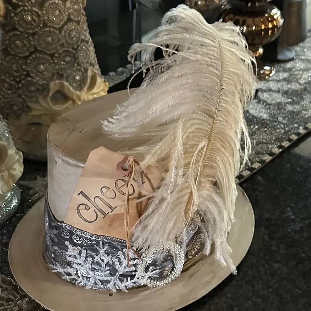 Etsy adorable handcrafted Cheer Christmas Top Hat Snowflake Ostrich Feather new